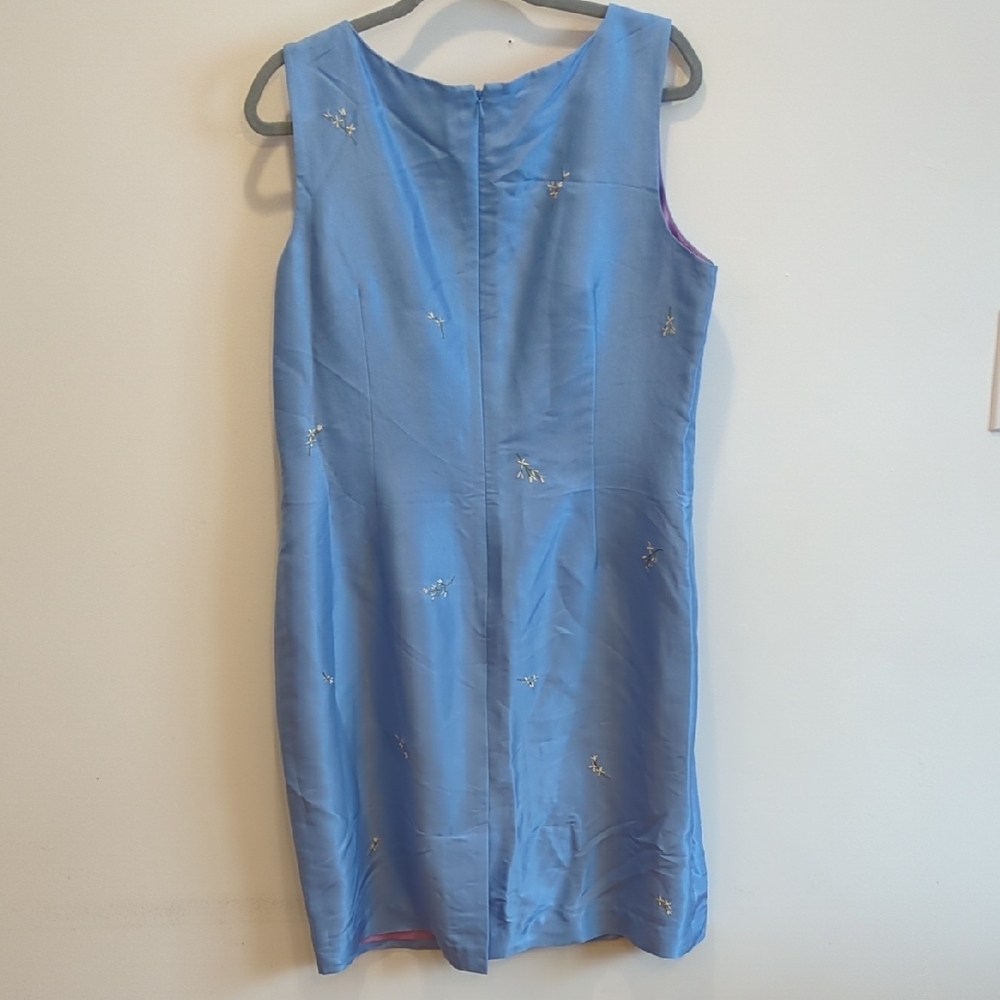 Ann Taylor Vintage 90s Y2K Minimalism Pure Silk Blue floral dress 16 Petite - Picture 6 of 11